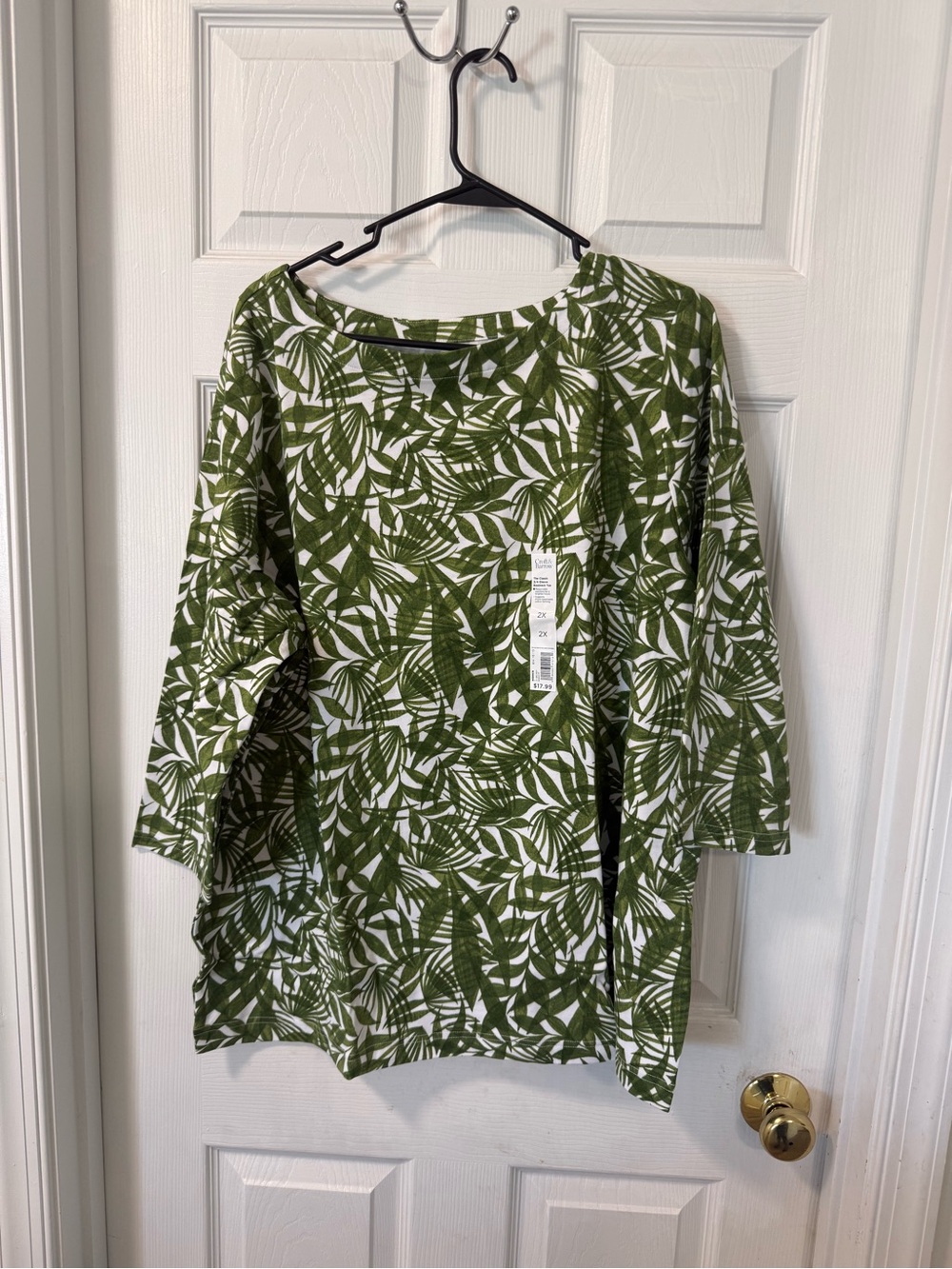 croft & barrow Olive Green Leaf-Print Boatneck Dress